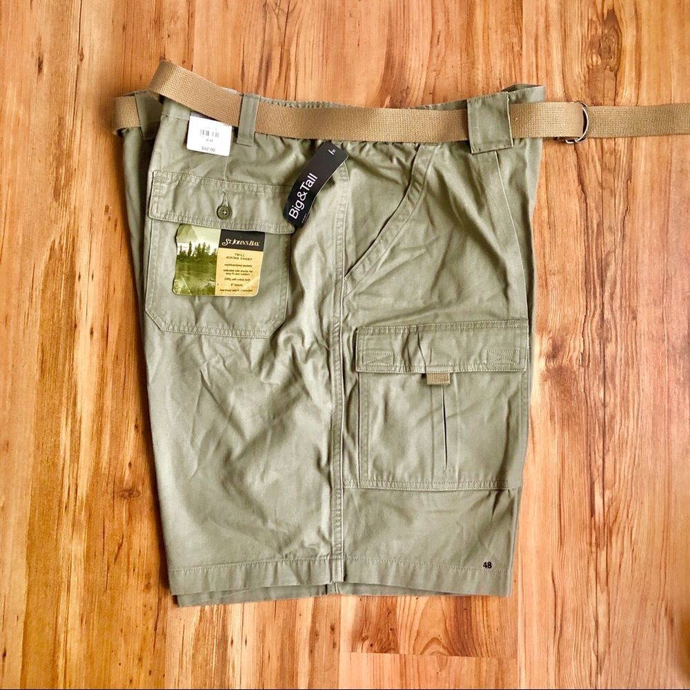 NEW ST. JOHN’S BAY Cargo Shorts Big Tall w/ Belt Green Gray Waist 48